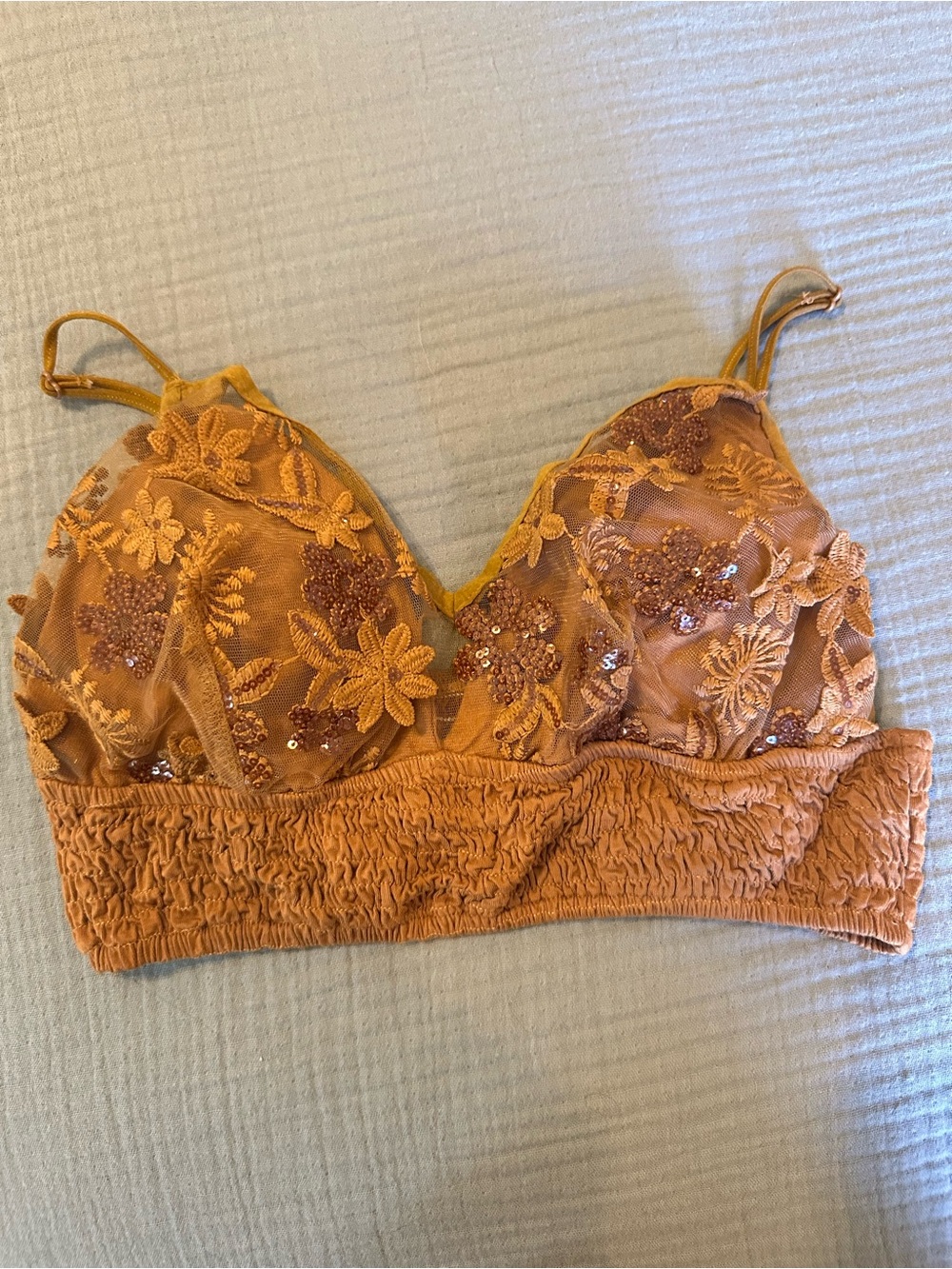 Listicle Embroidered Floral Bralette in Mustard Yellow
